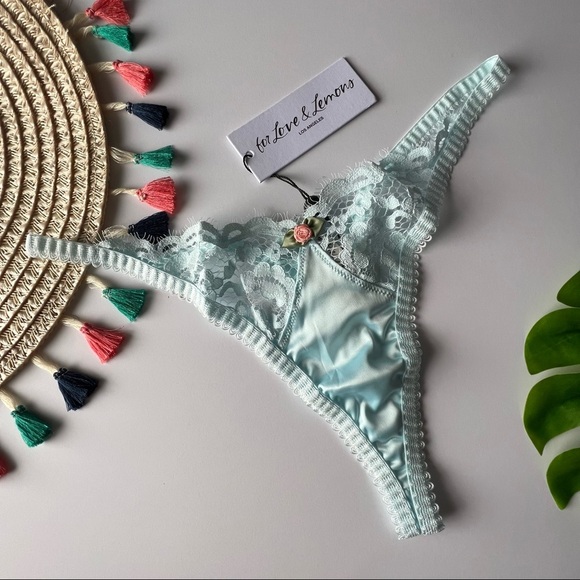 For Love And Lace Chantilly Lace Thong Panty Baby Blue Large NEW - Picture 7 of 8